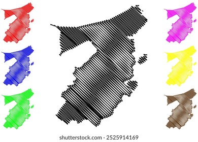 See District (Switzerland, Swiss Confederation, Canton of Fribourg or Freiburg) map vector illustration, scribble sketch Seebezirk or District du Lac map