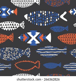 See fishes in vector. Seamlessly tiling fish pattern.