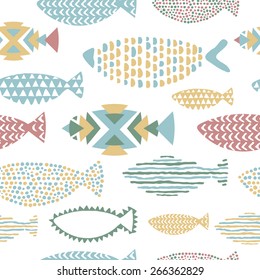 See fishes in vector. Seamlessly tiling fish pattern.