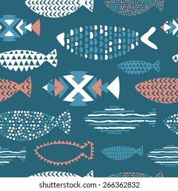 See fishes in vector. Seamlessly tiling fish pattern.