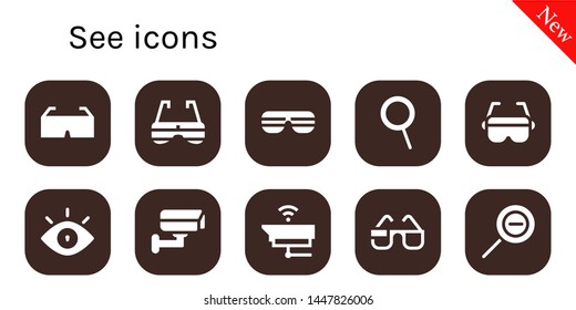 see icon set. 10 filled see icons.  Simple modern icons about  - 3d glasses, Sunglasses, Zoom, Glasses, Eye, Cctv, Zoom out