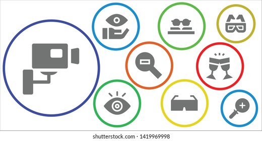 see icon set. 9 filled see icons.  Collection Of - Cctv, Eye, Sunglasses, View, 3d glasses, Zoom out, Glasses, Zoom in