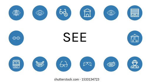 see icon set. Collection of View, Eye, Sunglasses, Ticket office, Blinds, Vision, Explorer, Glasses, Eye test icons