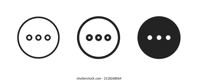 see more detail icon - more details button, push to get more icon dots symbol, three points in circle with filled, thin line, outline and stroke style for apps and website	
