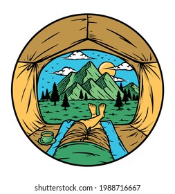 See the mountain from inside the tent illustration