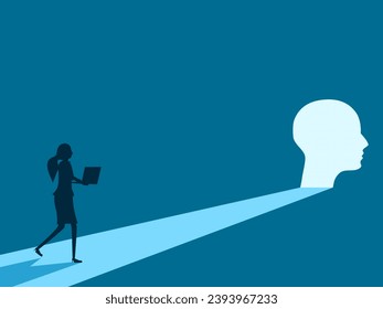 See new ideas. woman sees light at the door of head