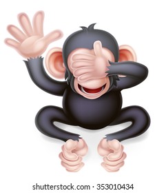 See no evil cartoon wise monkey covering his eyes