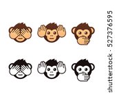 See no evil, hear no evil, speak no evil. Three wise monkeys vector icons. Color and black and white version.