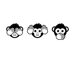 See No Evil, Hear No Evil, Speak No Evil. Three Wise Monkeys Vector Icons.