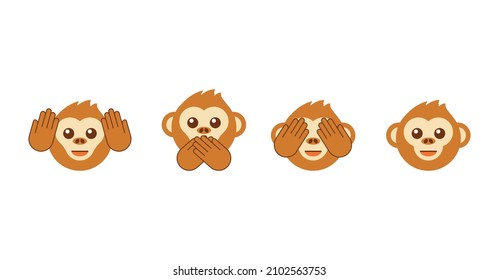 See no evil, hear no evil, speak no evil. Three wise monkeys vector icons.