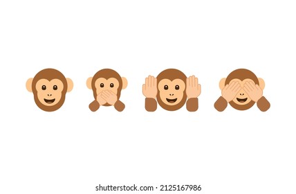 See no evil, hear no evil, speak no evil. Three wise monkeys vector icons.