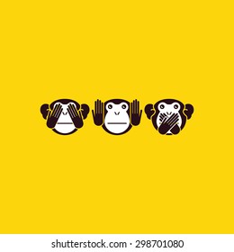 See no Evil, Hear no Evil, Speak no Evil. Three monkeys. Vector illustration