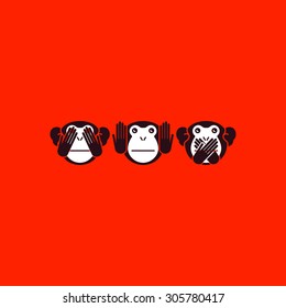 See no evil, hear no evil, speak no evil. Vector illustration.