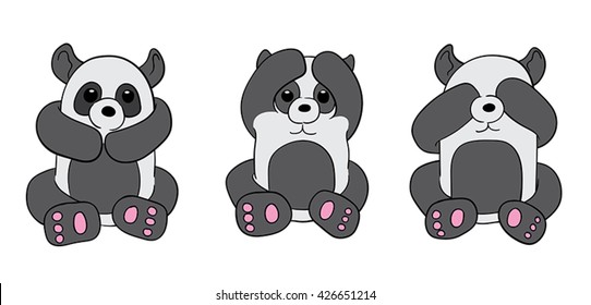 See no evil, hear no evil, speak no evil cartoon panda set