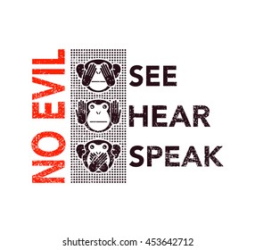 See no evil, hear no evil, speak no evil. wise monkeys. Vector illustration.