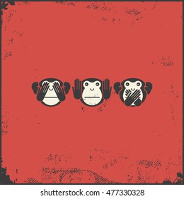 See no evil, hear no evil, speak no evil. Vector illustration