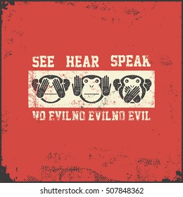 See no evil, hear no evil, speak no evil. Vector illustration