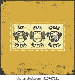 See No Evil, Hear No Evil, Speak No Evil. Vector Illustration