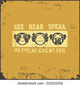 See No Evil, Hear No Evil, Speak No Evil. Vector Illustration