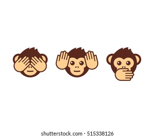 See no evil, hear no evil, speak no evil. Three wise monkeys vector icons. svg