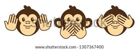 See no evil, hear no evil, speak no evil. Three monkeys isolated on white.