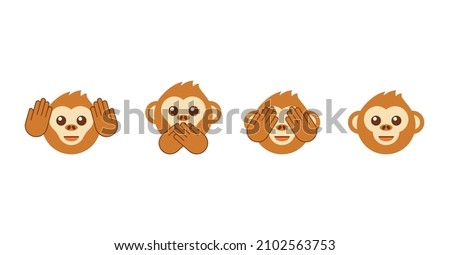 See no evil, hear no evil, speak no evil. Three wise monkeys vector icons.