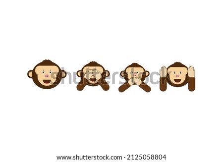 See no evil, hear no evil, speak no evil. Three wise monkeys vector icons.