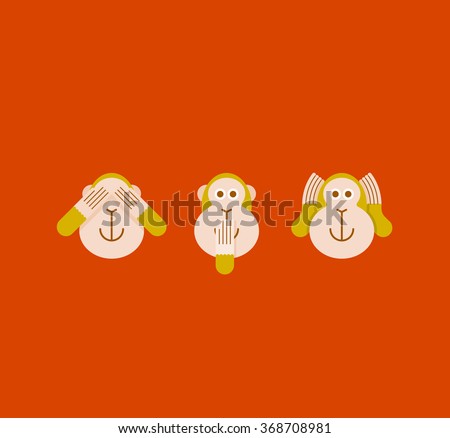 See no Evil, Hear no Evil, Speak no Evil. Three monkeys. Vector illustration
