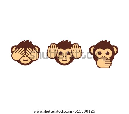 See no evil, hear no evil, speak no evil. Three wise monkeys vector icons.