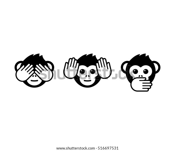 See no evil, hear no evil, speak no evil. Three\
wise monkeys vector icons.
