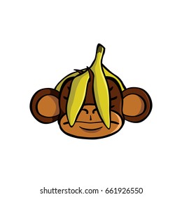 See no evil monkey with a banana covering his eyes