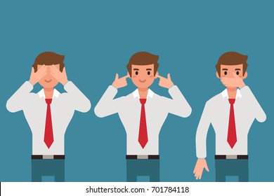 
See nothing, hear nothing and say nothing  business concept. Flat style vector illustration.