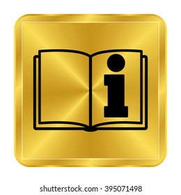See owner's manual - black vector icon;  gold button