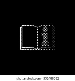 See owner's manual - white vector icon;  halftone illustration