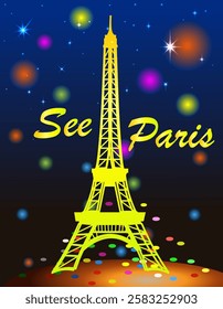 See Paris greeting card. Travel poster. Vector art illustration