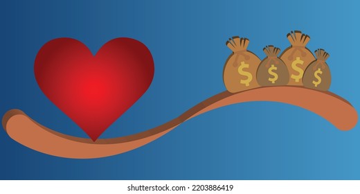 See Saw Scale Or Balance With Heart And Bags With Dollar Symbol