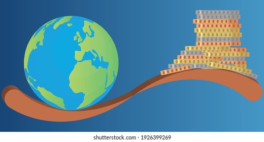 See Saw Scale Or Balance With Planet Earth And Coins