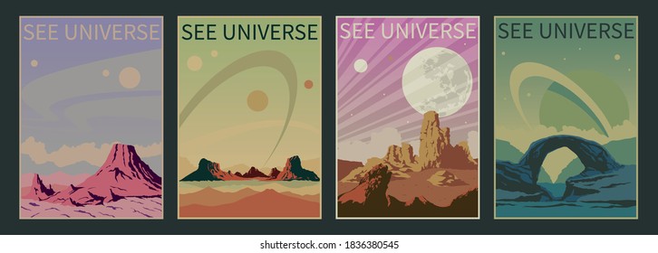 See Universe Alien Planets Landscapes, Mountains, Rocks, Planets, Space Tourism Posters Style 