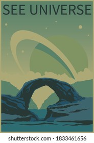 See Universe Futuristic Space Tourism Poster, Rocks and Alien Planets