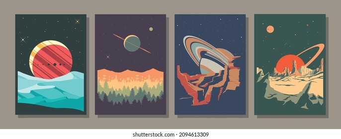 See Universe Retro Style Space Posters Stock Vector (Royalty Free ...