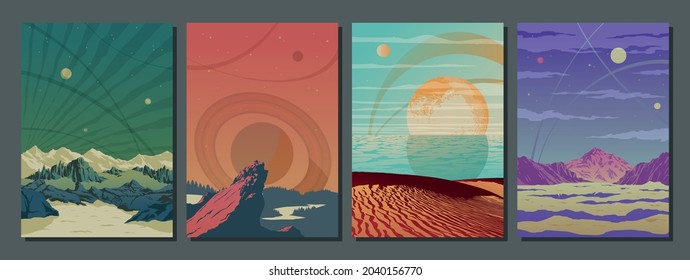 Siehe Universe Space Propaganda Poster Set, Extraterrestrische Landschaften, Planeten und Sterne