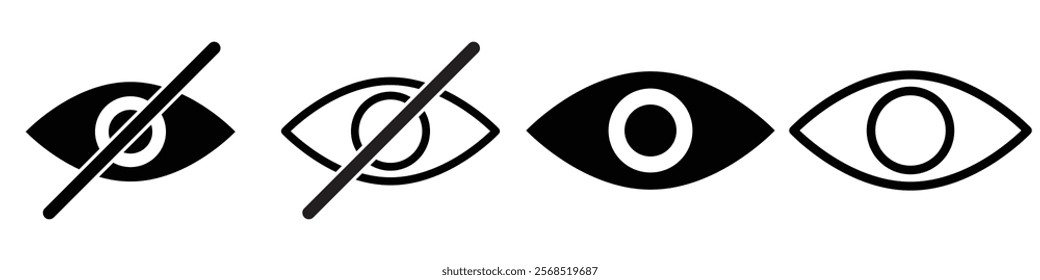 See and unsee eye icon. Eyesight symbol. Retina scan eye signs.  Privacy and block flat or line vector collection.  Show password. 