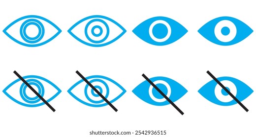 Ver e remover olhos ícone de vetor conjunto. Ocultar e reexibir símbolo. Privacidade de dados e sinal de conteúdo confidencial. eps 10