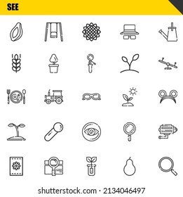 vea conjunto de iconos de línea vectorial. papaya, semillas y desayuno Iconos. Diseño delgado de línea. Elementos gráficos de contorno modernos, símbolos de trazo simple ilustración de fondo