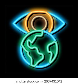 see world with your own eyes neon light sign vector. Glowing bright icon see world with your own eyes sign. transparent symbol illustration