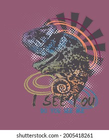 I see You Do y ou See Me T-shirt Design colorful chameleon vector