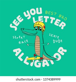 see you letter , alligatorskateboarder crocodile vector design