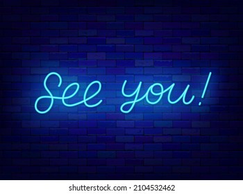 See you neon lettering. Good bye text. Editable stroke. Vector illustration