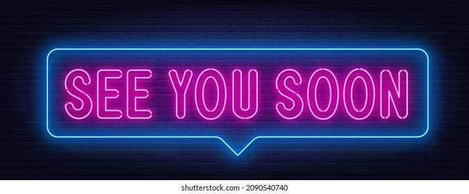 See You Soon neon lettering on brick wall background. svg