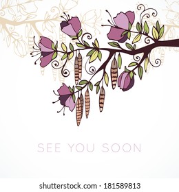 see you soon - postcard with branch in bloom